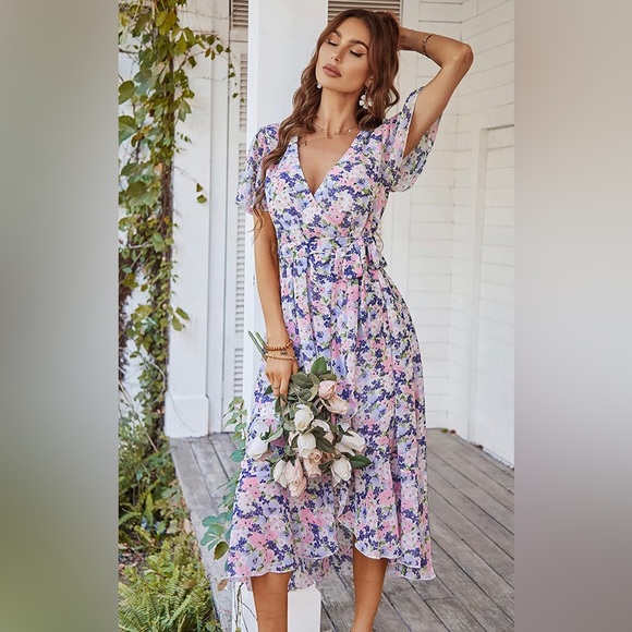 Summer Short Sleeve Boho Wrap Dress - Picture 3 of 3